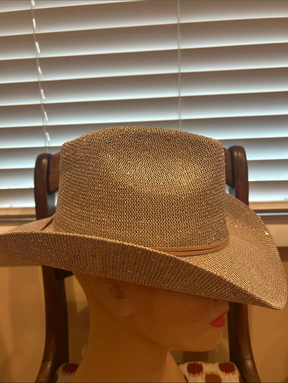 Anthropologie Beige Straw Cowboy Hat with Tan Band